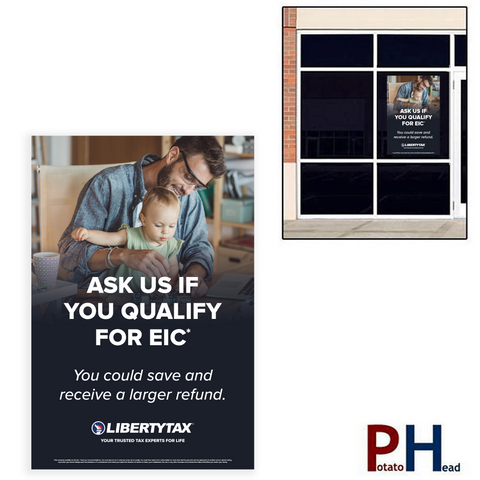 "Ask Us if You Qualify for EIC"| Window Cling or Window Banner | Vertical/Portrait (24"W X 36"H) [2024]