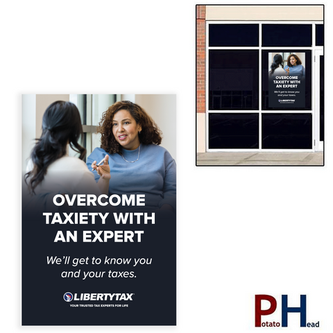 "Overcome Taxiety"| Window Cling or Window Banner | Vertical/Portrait (24"W X 36"H) [2024]