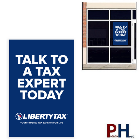"TALK TO A TAX EXPERT" | Window Cling or Window Banner | Vertical/Portrait (24"W X 36"H) [2024]