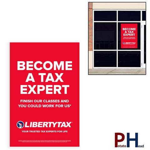 "BECOME A TAX EXPERT" | Window Cling or Window Banner | Vertical/Portrait (24"W X 36"H) [2024]