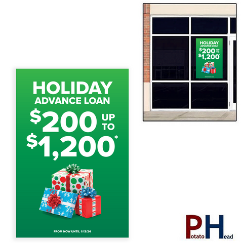 "HOLIDAY ADVANCE" | Window Cling or Window Banner | Vertical/Portrait (24"W X 36"H) [2024]