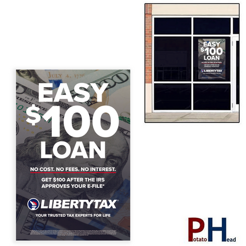 "EASY 100 LOAN" | Window Cling or Window Banner | Vertical/Portrait (24"W X 36"H) [2024]