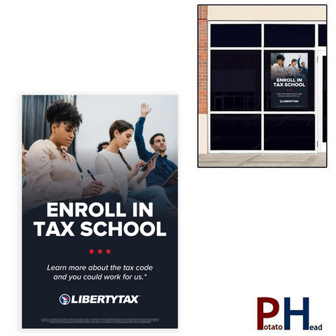 TAX SCHOOL "ENROLL IN" | Window Cling or Window Banner | Vertical/Portrait (24"W X 36"H) [2023]