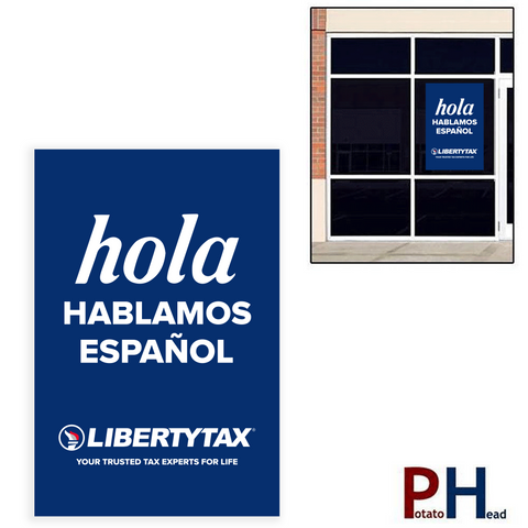 "WE SPEAK SPANISH" | Window Cling or Window Banner | Vertical/Portrait (24"W X 36"H) [2024]