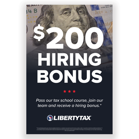 TAX SCHOOL "HIRING BONUS"  | Choose Poster or Canvas Wrap | Vertical/Portrait (24"W X 36"H) [2023]