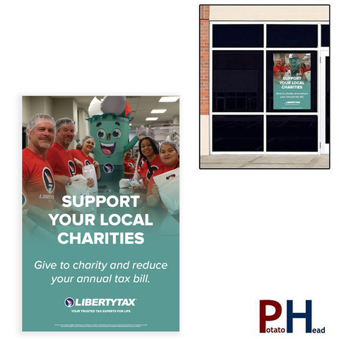 "Support Your Local Charity"| Window Cling or Window Banner | Vertical/Portrait (24"W X 36"H) [2024]