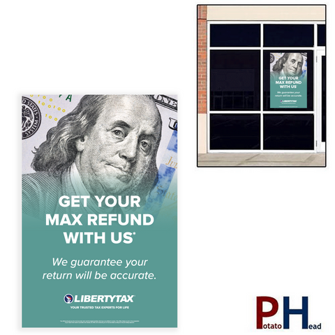 "Get Your Max Refund"| Window Cling or Window Banner | Vertical/Portrait (24"W X 36"H) [2024]