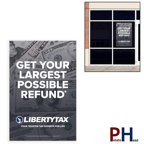 "LARGEST POSSIBLE REFUND" | Window Cling or Window Banner | Vertical/Portrait (24"W X 36"H) [2024]