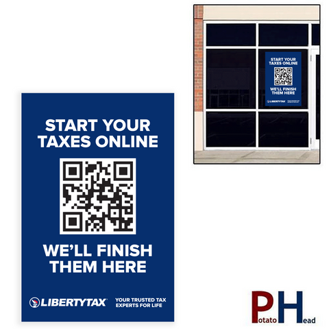 "REMOTE TAX PREP"| Window Cling or Window Banner | Vertical/Portrait (24"W X 36"H) [2024]