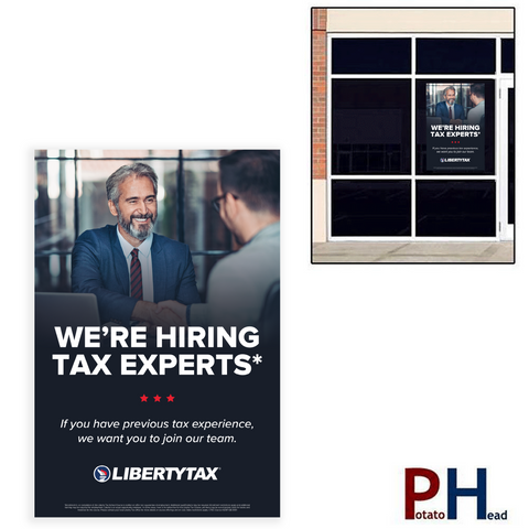 TAX SCHOOL "WE'RE HIRING" | Window Cling or Window Banner | Vertical/Portrait (24"W X 36"H) [2023]