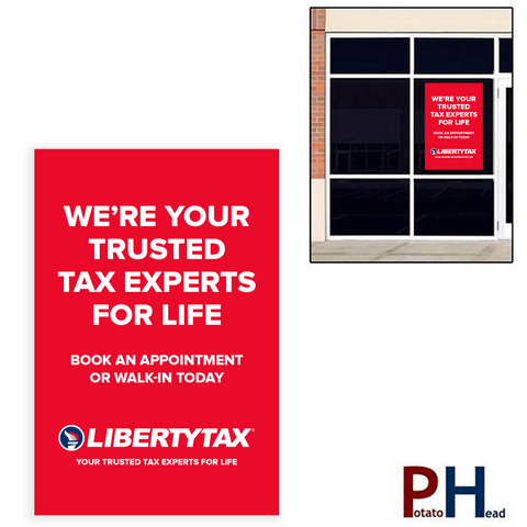 "Trusted Tax Expert for Life"| Window Cling or Window Banner | Vertical/Portrait (24"W X 36"H) [2024]