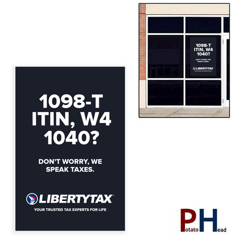 "WE SPEAK TAXES" | Window Cling or Window Banner | Vertical/Portrait (24"W X 36"H) [2024]