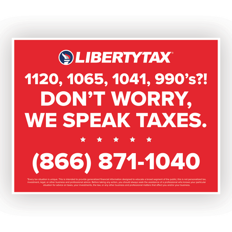 "WE SPEAK TAXES" (W/ Phone #)| Lawn Sign (w/ H-Stake) | Choose Color & Quantity [2024]