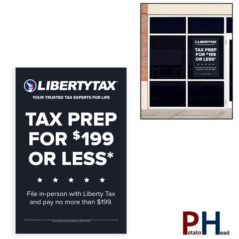 "Tax Prep for $199 or less"| Window Cling or Window Banner| Choose Amount | Vertical/Portrait (24"W X 36"H) [2024]