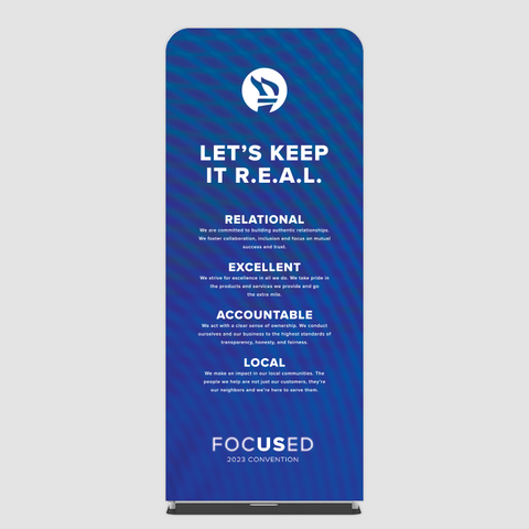 VALUES (let's Keep It Real) | Tension Fabric Banner Stand (3ft Wide - Double Sided) | Room Divider for Privacy | 2024