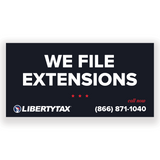 "We File Extensions" | Outdoor Banner | Choose Color (Red, Blue, Navy), Size, Features, Input Phone # [2023]