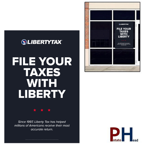 File Your Taxes With Liberty  | Window Cling or Window Banner | Vertical/Portrait (24"W X 36"H) [2023]