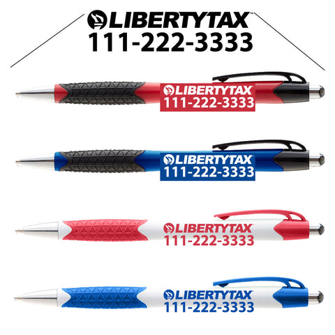 Liberty Tax Rubber Grip Click Pen | 4 Color Options | Add Custom Phone Number