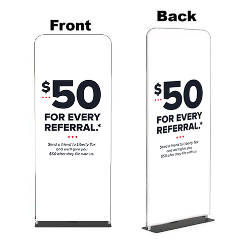 Refer A Friend Get 50 | Tension Fabric Banner (3ft. Wide - Double Sided) | Room Divider for Privacy