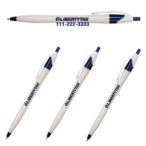 Customizable Liberty Torch Logo Click Pen - White / Blue imprint- 1000 Pack